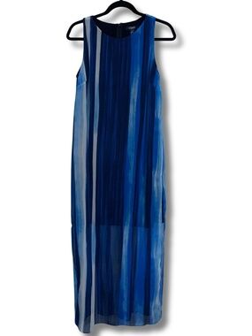 ✨New✨CHAPS Ralph Lauren Blue & White Layered Sheer Overlay Maxi Beach Dress 12P
